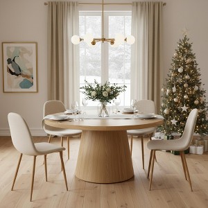 Homy Casa Fabric Upholstered Dining Chairs with Oak-Finish Metal Legs, Side Chairs for Kitchen & Dining Room, Holiday Gathering, Set of 4, Beige - 1 of 4