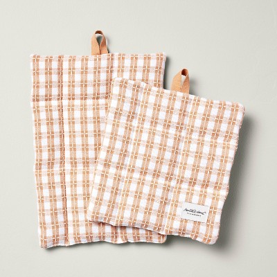 2pc Textured Gingham Potholder Set Blush - Hearth & Hand™ with Magnolia