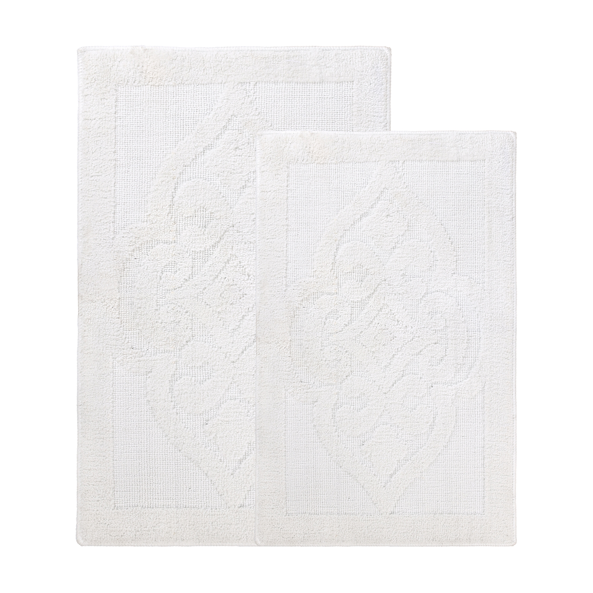 Medallion Textured Machine Washable Bath Rugs, Set of 2, White - Blue Nile Mills