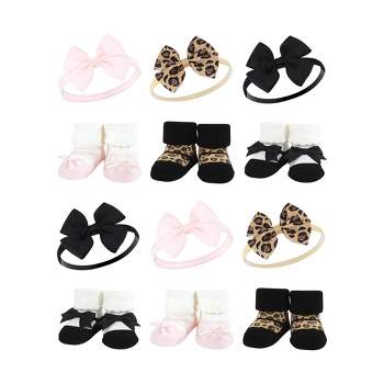 Hudson Baby Infant Girl 12Pc Headband and Socks Giftset, Leopard, One Size