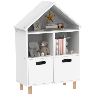INFURNIC Decorative Bookshelf 3 Tier Kids Bookcase with Two Drawers for Toy and Book Storage, White, 25.1"*11.7"*35.2"