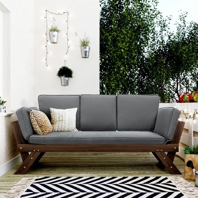 Outdoor Adjustable Patio Wooden Daybed Sofa, Chaise Lounge With Cushions For Small Places, Chaise Lounge Chair-Cuddlewood