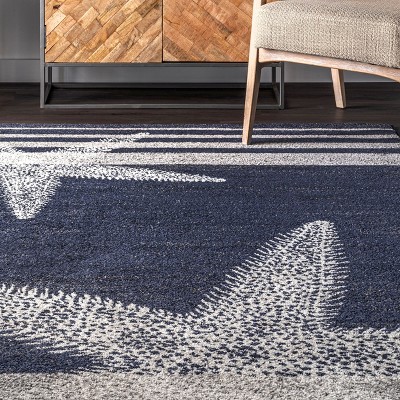 Coastal Charm Blue Stripe Synthetic Area Rug 5' x 8'