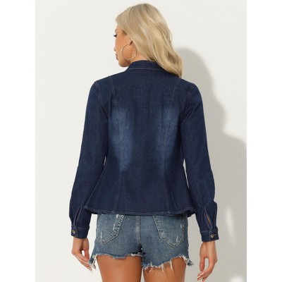 INSPIRE CHIC Women's Button Front Stand Collar Long Sleeve Jean Jackets with Pockets 2 Packs Dark Blue/White Large — фото 4