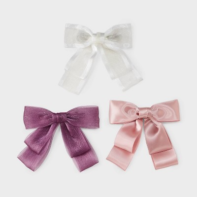 Image of Double Bow Hair Clip Set 3pc - Wild Fable™ Pink/Ivory