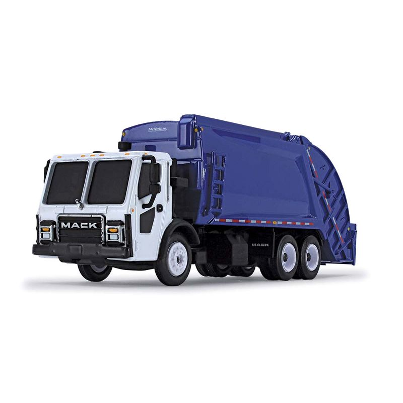 First Gear 1/87 White Mack LR with Blue McNeilus Meridian Rear Loader Garbage Truck 80-0352, 1 of 4