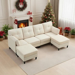 Mjkone Modular Convertible Sectional Sofa Couch, Upholstered Comfy Fabric 4-Seater Sofa with Movable Ottomans - 1 of 4