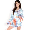 Anna-Kaci Lounge Women's Porcelain Print Satin Pajama Set with Contrast Trim and Tie Details- Blue,Small - 2 of 4