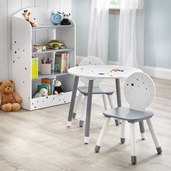 Talori Kids' Table and Chair Set with Bookshelf Gray/White - Buylateral