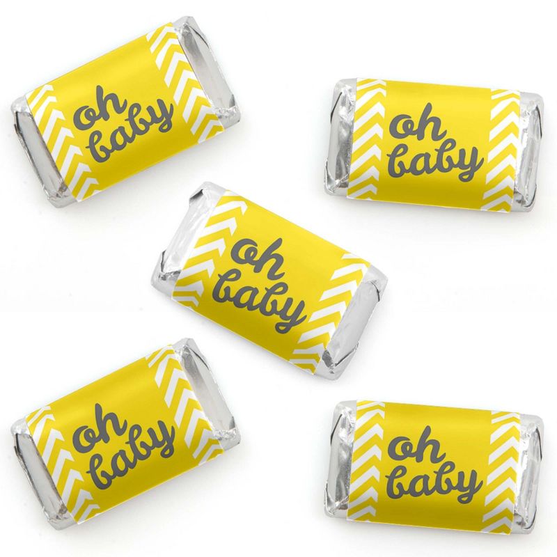 Big Dot of Happiness Hello Little One - Yellow and Gray - Mini Candy Bar Wrapper Stickers - Neutral Baby Shower Small Favors - 40 Count, 1 of 7