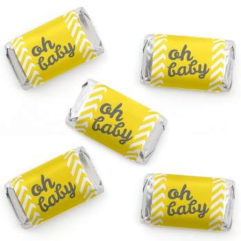 Big Dot of Happiness Hello Little One - Yellow and Gray - Mini Candy Bar Wrapper Stickers - Neutral Baby Shower Small Favors - 40 Count
