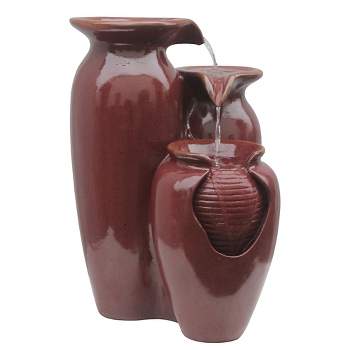 Teamson Home Outdoor Cascading Jars Waterfall Fountain, Coral Red