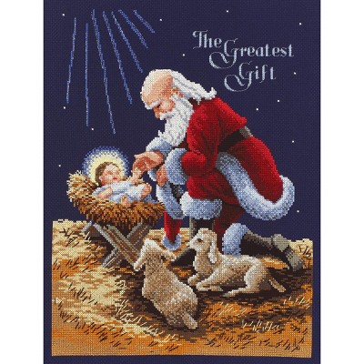 Janlynn Counted Cross Stitch Kit 11"X14.5"-Kneeling Santa (14 Count)