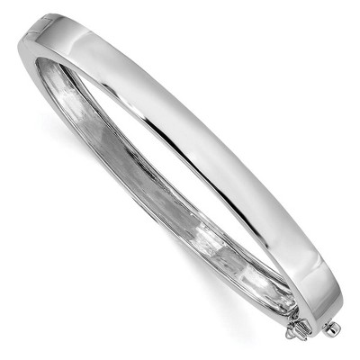 Black Bow Jewelry 6.3mm 14k White Gold Polished Solid Open Back Hinged Bangle Bracelet