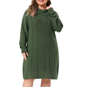 green winter dress long sleeve Stichou Women's Knitted Dresses Long Sleeve Casual Pleated Plain Dress  Turtleneck Fall Winter Fashion Sweater Dress Dark Green XL