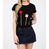 Women's 3d Crochet Floral Short Sleeve Sweater Top - Blu Pepper - 4 of 4