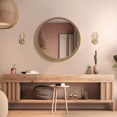 Natural Pine Wood Round Wall Mirror
