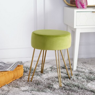 Abrea Pear Velvet Round Ottoman with Gold Hairpin Legs