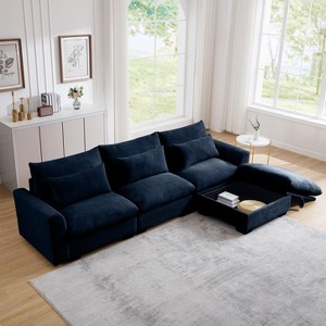 Christopher Knight Home Blair Modern Corduroy L Shaped 122" Sectional Sofa with Storage Ottoman and 3 Pillows - 1 of 4