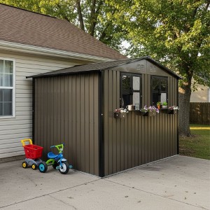 GDFStudio Argos 6x9FT Outdoor Metal Storage Shed with 2 Clear