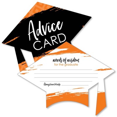 Big Dot of Happiness Orange Grad - Best is Yet to Come - Orange Grad Cap Wish Card Grad Party Activities - Shaped Advice Cards Games - Set of 20