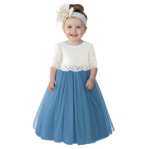 2Bunnies 2 Piece Lace Top Tulle Skirt Boho Rustic Baby Girl Dress Set - 1 of 4