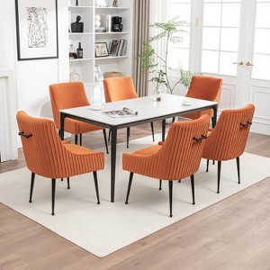 SEYNAR Modern Glam Velvet Black Metal Legs Dining Chair or Vanity Chair Set of 6 with Rear Handle - 1 of 4