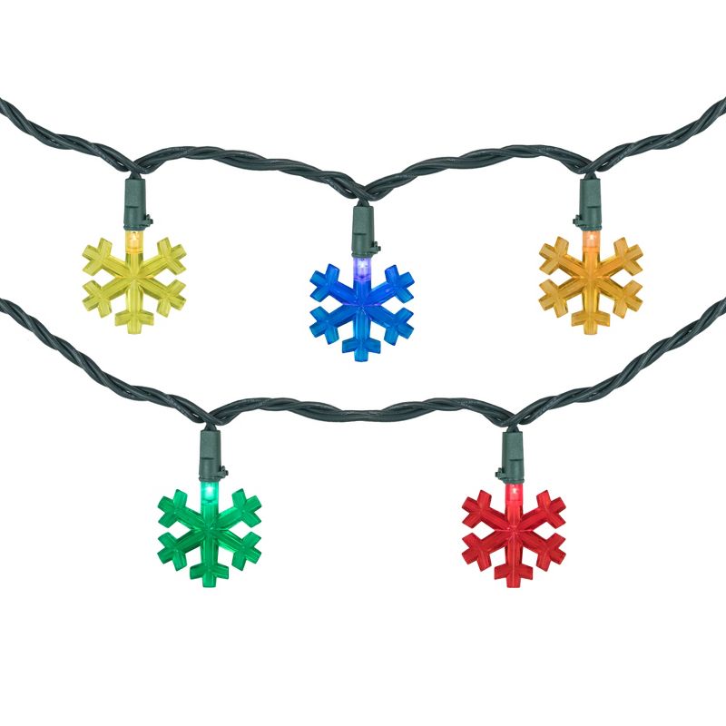 Northlight 10-Count Multi-Color LED Snowflake Christmas Light Set, 4ft Green Wire, 1 of 2