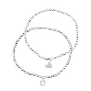 Adornia Sterling Silver Plated Stretch Bracelet Set With Mini Crystal Initial - 1 of 3