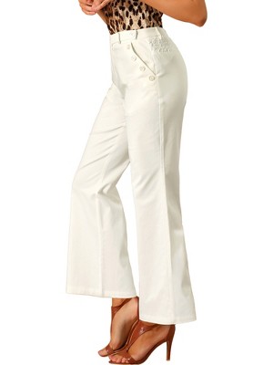 Allegra K Women's Bell Bottom Long High Waist Elegant Work Trousers White X  Small : Target