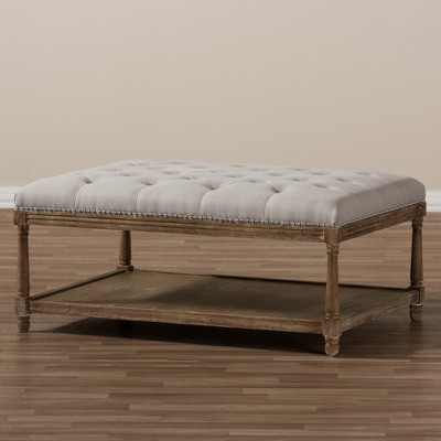 Carlotta Beige Tufted Linen Coffee Table Ottoman