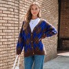 Women's Brown & Blue Argyle Button Up Cardigan - Cupshe - 3 of 4