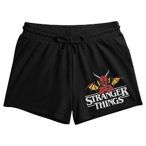 Stranger Things Demon Title Art Women’s Black Lounge Shorts - 1 of 2