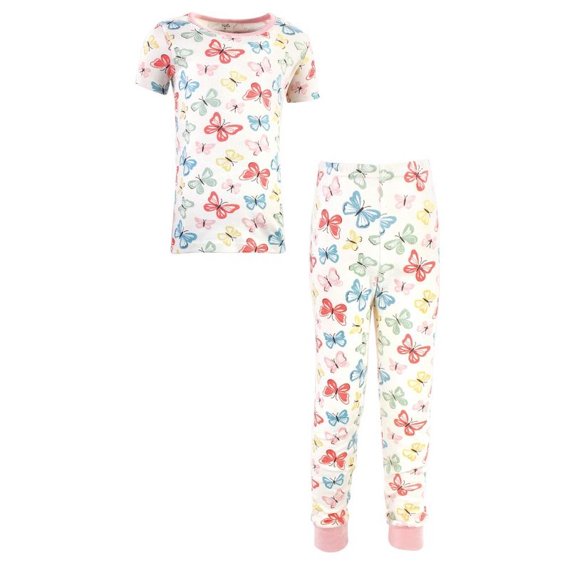 Touched by Nature Toddler and Kids Girl Organic Cotton Tight-Fit Pajama Set, Butterflies, 1 of 5