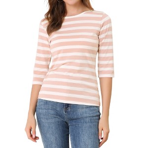 INSPIRE CHIC Women's Elbow Sleeves Boat Slim Fit Casual Stripe Animal Print Multi Floral Pattern T-Shirt - 1 of 4