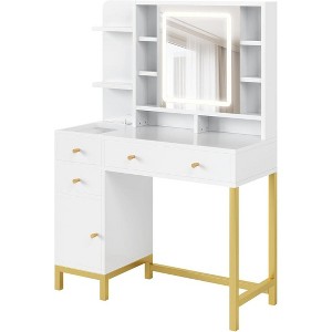 Vanity Desk with LED Lighted Mirror - Power Outlet, 3 Lighting Colors - Makeup Desk & Dressing Table for Bedroom - 1 of 4