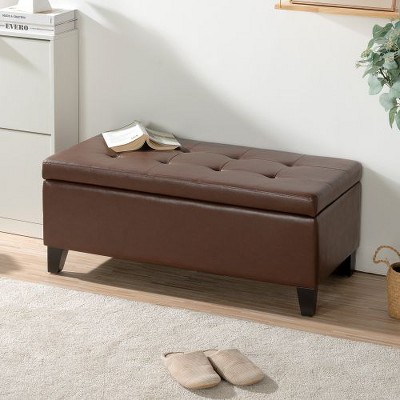 CENGHU Storage Ottoman with Wooden Legs, Faux Leather Ottoman with Storage, End Bench, Entryway Footstool, Ottoman Bench for Living Room & Bedroom