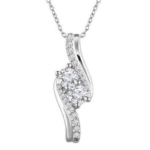 Pompeii3 3/4 ct TDW Forever Us Two Stone Diamond Pendant 10K White Gold & 18" Chain - 1 of 3
