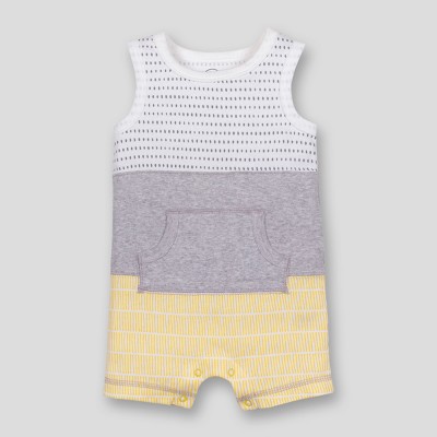 Image of Lamaze Baby Boys' Organic Cotton Colorblocked Stripe Romper - Gray 9M