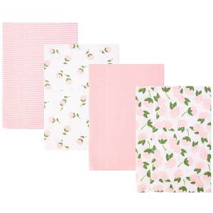 Hudson Baby Infant Girls Cotton Flannel Burp Cloths 4-Pack, Pink Peony, One Size - 1 of 4