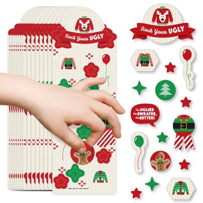 Big Dot of Happiness Ugly Sweater - Holiday and Christmas Party Favor Kids Stickers - 16 Sheets - 256 Stickers