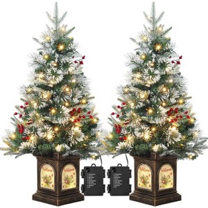 Acekool 3FT Prelit Snow Flocked Artificial Tree, 78 LED 8-Mode Battery Mini White Tree, Indoor Outdoor - 1 of 4