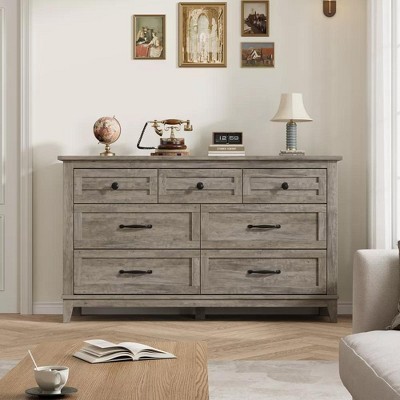 Homhougo 7 Drawer Dressers for Bedroom, Wood Dresser for Closet, 54" Wide Chest Dresser, Modern Chest of Drawers for Living Room Hallway
