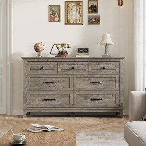 Homhougo 7 Drawer Dressers for Bedroom, Wood Dresser for Closet, 54" Wide Chest Dresser, Modern Chest of Drawers for Living Room Hallway - 1 of 4