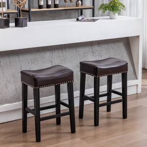TROPOW 26" PU Leather Counter Stools, Modern Nailhead Trim Saddle Barstools, Island Chairs, Backless Upholstered Counter Height Stools - 1 of 4