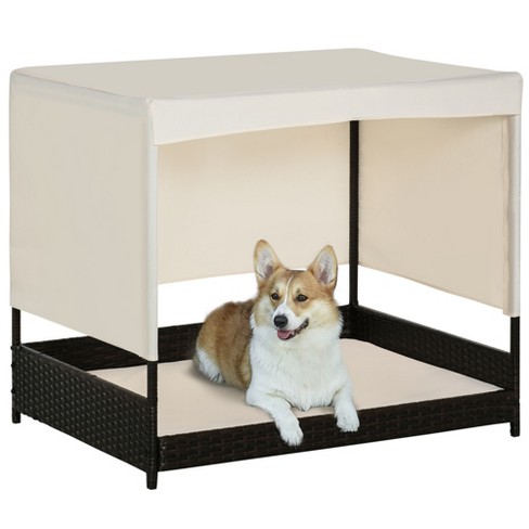 PawHut Wicker Dog House Elevated Raised Rattan Bed for Indoor