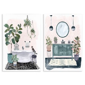 Stupell Industries Pink Pop Modern Bathroom Interior 2pc Wall Plaque Art Set - 1 of 4