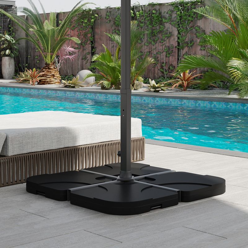 Outsunny 4 Pieces Cantilever Patio Umbrella Base Stand, Outdoor Offset Umbrella Weight Plates, 158 lb Capacity Sand or 60 Liter Capacity Water, Black, 3 of 7