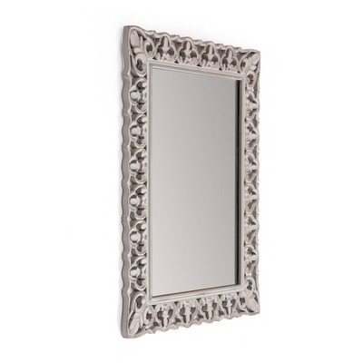 Calie Distressed Grey 25" Ornamental Wood Wall Mirror