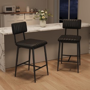Set of 2 Counter-Height Bar Stools – PU Leather Seats with Backrests & Footrests (V615-3038, 2 Pcs) for Kitchen/Home Bars - 1 of 4